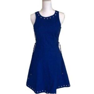 Parker Flynn Mini Dress Medium M Stretch Woven Embellished Silver Tone Grommets